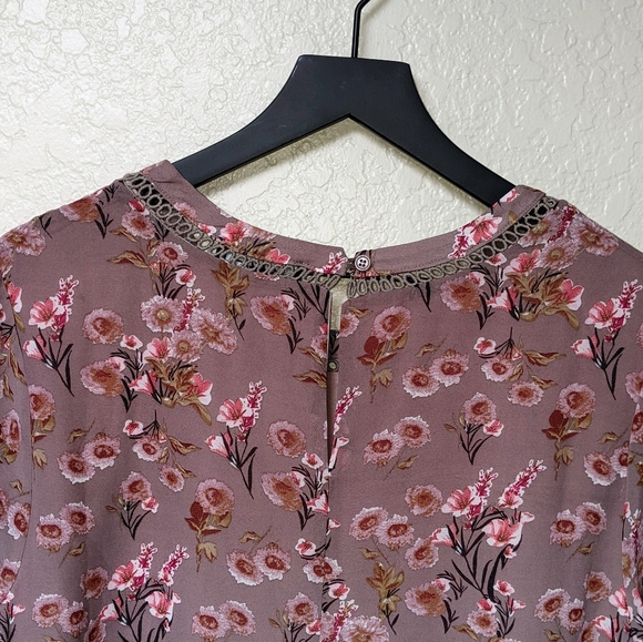 Day Date Mauve Floral Print Tiered Flounce Sleeve Mini Dress - Picture 9 of 12